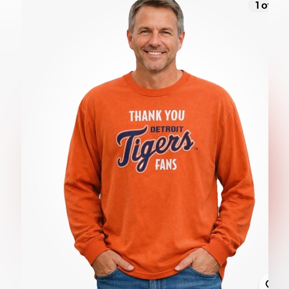 Vintage Detroit Tigers T-Shirt Men's Size XL Long Sleeve Tee Orange RARE *See